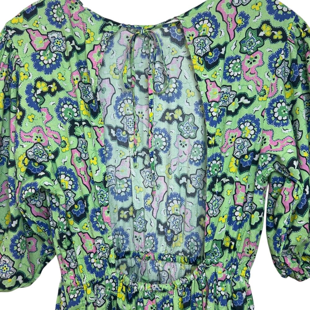 Rhode Women's 'Molly' Mini Dress Mosaic Floral Grass Flowy Open-Back Green Small - Picture 9 of 13